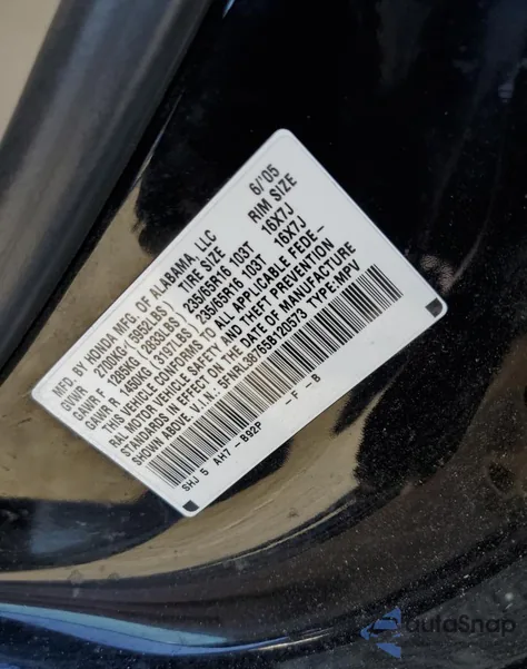 2005 Honda Odyssey Exl from USA, damaged, VIN 5FNRL38765B120573